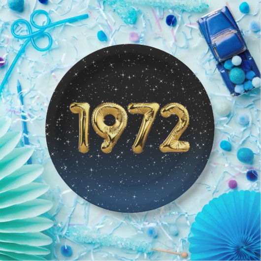 金ゴールド1972誕生年の風船の星 ペーパープレート (パーティー)
