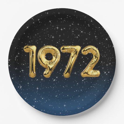 金ゴールド1972誕生年の風船の星 ペーパープレート (正面)