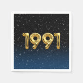 金ゴールド1991誕生年の風船の星 スタンダードカクテルナプキン (正面)