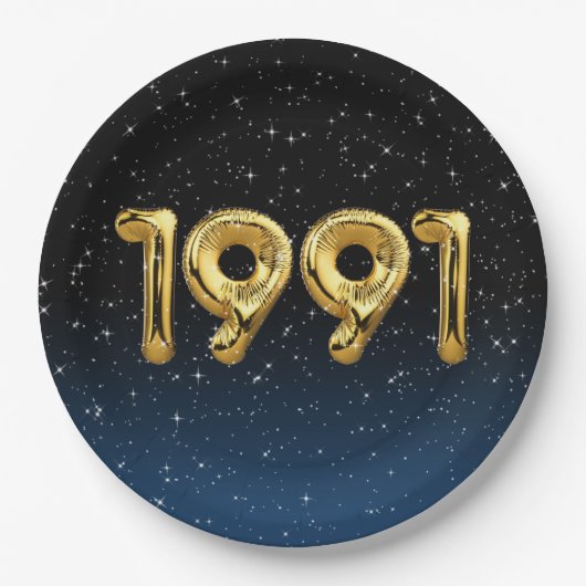金ゴールド1991誕生年バルーン星紙プレート ペーパープレート (正面)