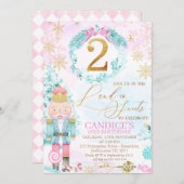 金ゴールド2つのランドオブスイーツくるみ割り誕生日 招待状 (正面/裏面)