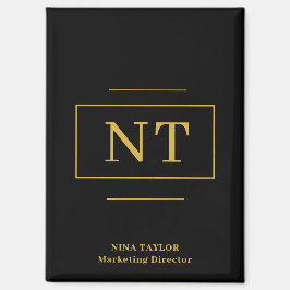 金ゴールド2イニシャルブラックモノグラモダンム マグネット