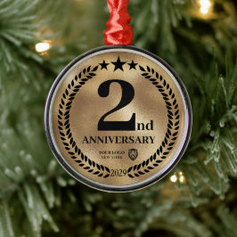 金ゴールド2周年記念ビジネスロゴクリスマス メタルオーナメント