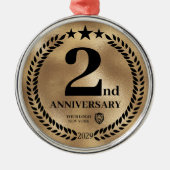 金ゴールド2周年記念ビジネスロゴクリスマス メタルオーナメント (正面)