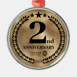 金ゴールド2周年記念ビジネスロゴクリスマス メタルオーナメント