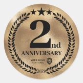 金ゴールド2周年記念ビジネスロゴ ラウンドシール (正面)
