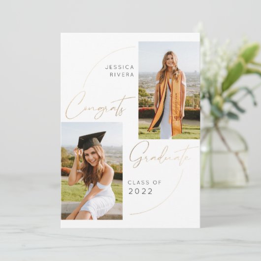 金ゴールド2枚の写真おめでとう2024年卒業クラス 案内状 (スタンド正面)