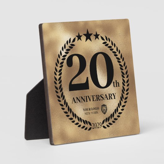 金ゴールド20周年記念ビジネスロゴ フォトプラーク (正面)