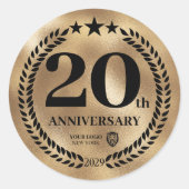 金ゴールド20周年記念ビジネスロゴ ラウンドシール (正面)