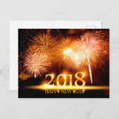 金ゴールド2018 Happy New Year Fireworksはがき シーズンポストカード (正面/裏面)