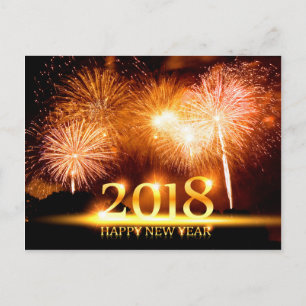金ゴールド2018 Happy New Year Fireworksはがき シーズンポストカード
