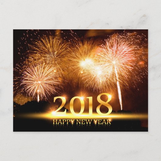 金ゴールド2018 Happy New Year Fireworksはがき シーズンポストカード (正面)