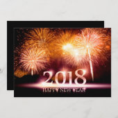 金ゴールド2018 Happy New Year Fireworksカード シーズンカード (正面/裏面)