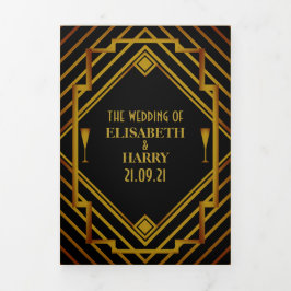 金ゴールド2020の結婚スイート 三つ折り招待状