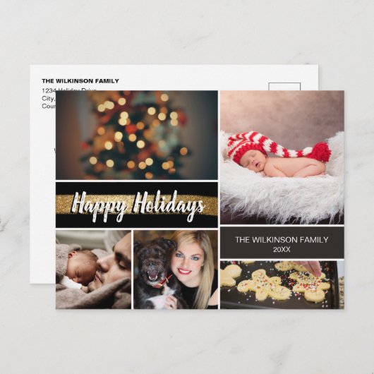 金ゴールド2021ハッピーホリデーズフォトコラージュクリスマス シーズンポストカード (正面/裏面)