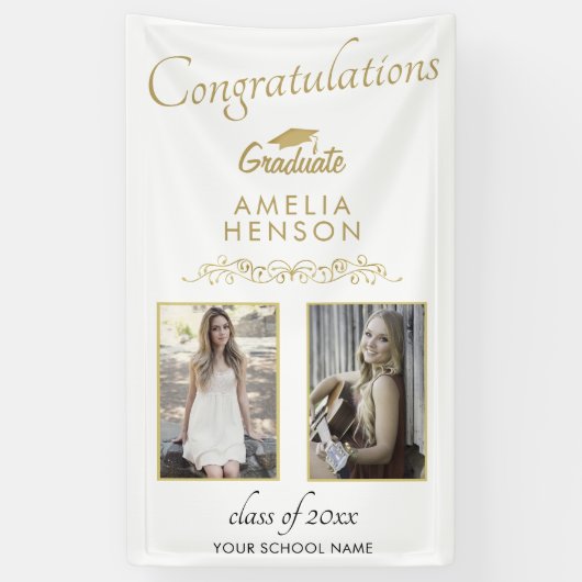 金ゴールド2022卒業2写真卒業パーティー 横断幕 (縦)