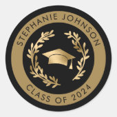 金ゴールド2024年卒業のGrad Capクラス ラウンドシール (正面)