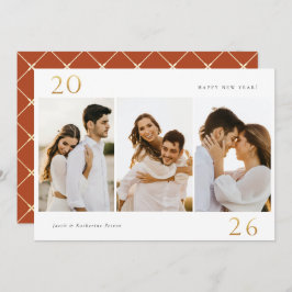 金ゴールド2024年新年3写真ホリデーカード シーズンカード