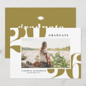 金ゴールド2025はっきりしたタイポグラフィ写真卒業 案内状 (正面/裏面)