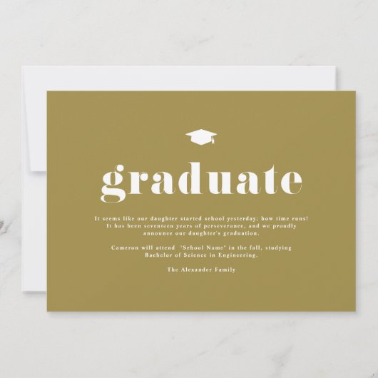 金ゴールド2025はっきりしたタイポグラフィ写真卒業 案内状 (裏面)