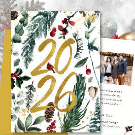 金ゴールド2025フェスティバルクリスマスパインバウ赤い写真 シーズンカード