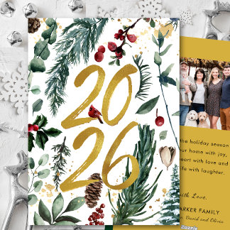 金ゴールド2025フェスティバルクリスマスパインバウ赤い写真 シーズンカード