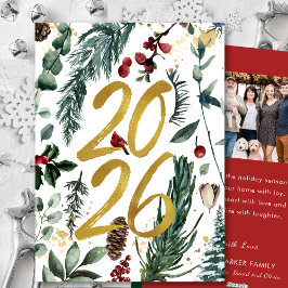 金ゴールド2025フェスティバルクリスマスパインバウ赤い写真 シーズンカード