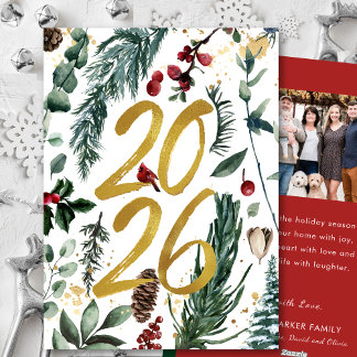 金ゴールド2025フェスティバルクリスマスパインバウ赤い写真 シーズンカード