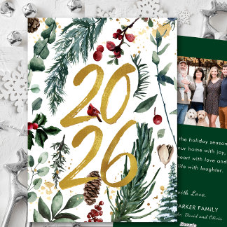 金ゴールド2025フェスティバルクリスマスパインバウ赤い写真 シーズンカード