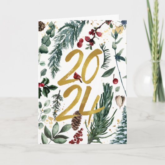 金ゴールド2025フェスティバルクリスマスパインバウ赤い写真 シーズンカード (正面)