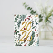 金ゴールド2025フェスティバルクリスマスパインバウ赤い写真 シーズンポストカード (スタンド正面)