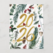 金ゴールド2025フェスティバルクリスマスパインバウ赤い写真 シーズンポストカード (正面)