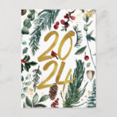 金ゴールド2025フェスティバルクリスマスパインバウ赤フローラ シーズンポストカード (正面)