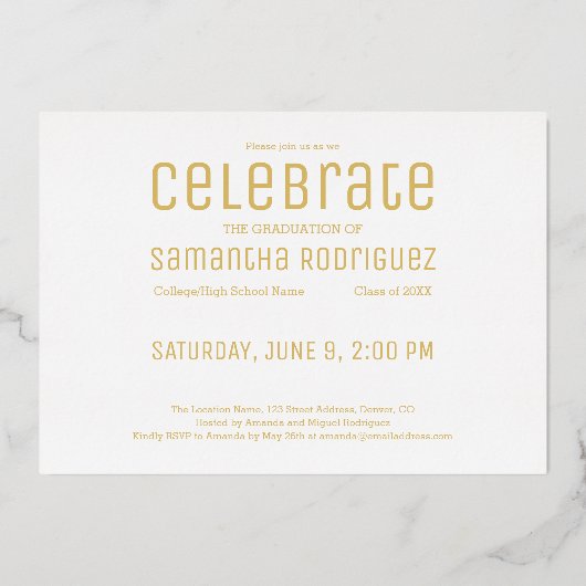 金ゴールド2025卒業生3写真卒業パーティー 箔招待状 (裏面)