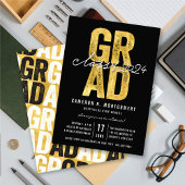 金ゴールド2025年卒業スタイリッシュパーティー 招待状