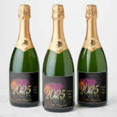金ゴールド2025花火新年おめでとう スパークリングワインラベル (ボトル)