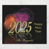 金ゴールド2025花火新年おめでとう スパークリングワインラベル (シングルラベル)