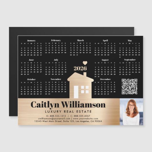 金ゴールド2026カレンダー不動産仲介業者写真QRコードマグネット (正面/裏面)