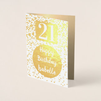 金ゴールド21パーソナライズされた歳の誕生日カード 箔カード