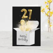 金ゴールド21歳の誕生日バルーンを白い箱に カード (黄色い花)