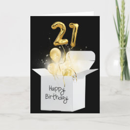 金ゴールド21歳の誕生日バルーンを白い箱に カード