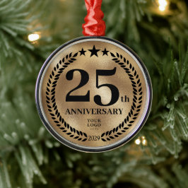 金ゴールド25周年記念ビジネスロゴクリスマス メタルオーナメント