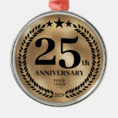 金ゴールド25周年記念ビジネスロゴクリスマス メタルオーナメント (正面)