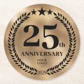 金ゴールド25周年記念ビジネスロゴ ラウンドペーパーコースター (正面)
