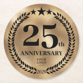 金ゴールド25周年記念ビジネスロゴ ラウンドペーパーコースター