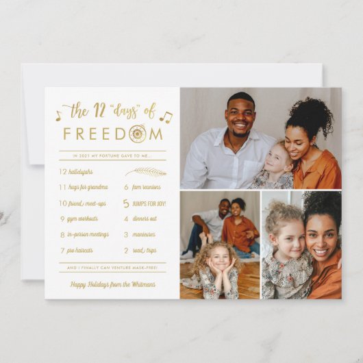 金ゴールド3フォトコラージュポおもしろいストコビドクリスマス シーズンカード (正面)