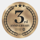 金ゴールド3周年記念ビジネスロゴ ラウンドシール (正面)