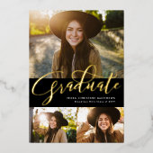 金ゴールド3年写真黒卒業 箔招待状 (正面)