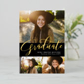 金ゴールド3年写真黒卒業 箔招待状 (立ち正面)