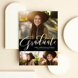 金ゴールド3年写真黒卒業 箔招待状